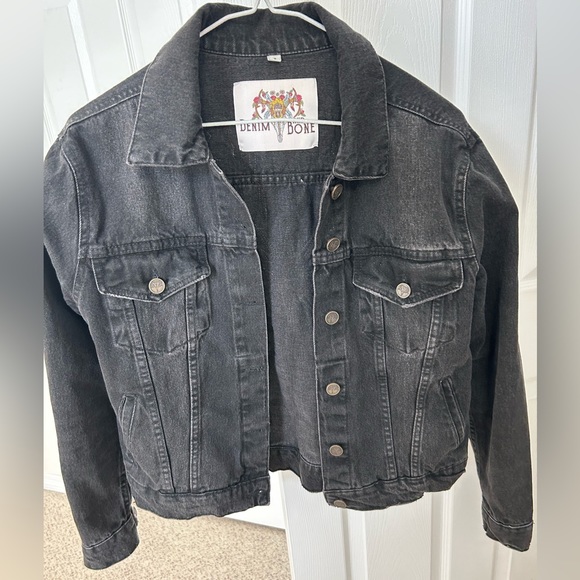 Denim and Bone Black Embroidered Jean Jacket - Picture 2 of 4